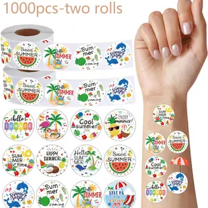 1000Pcs Hello Summer Stickers, Cute Stickers with Summer Beach, Watermelon, Ice Cream and Pineapple Patterns, Waterproof Self-Adhesive Stickers, Ideal for Summer Party Decorations, Pool Party Supplies, Tropical Party Favors and Decorations