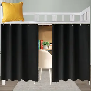 Blackout Bunk Bed Curtains Students Dorm Room Privacy, 2 Panels Black