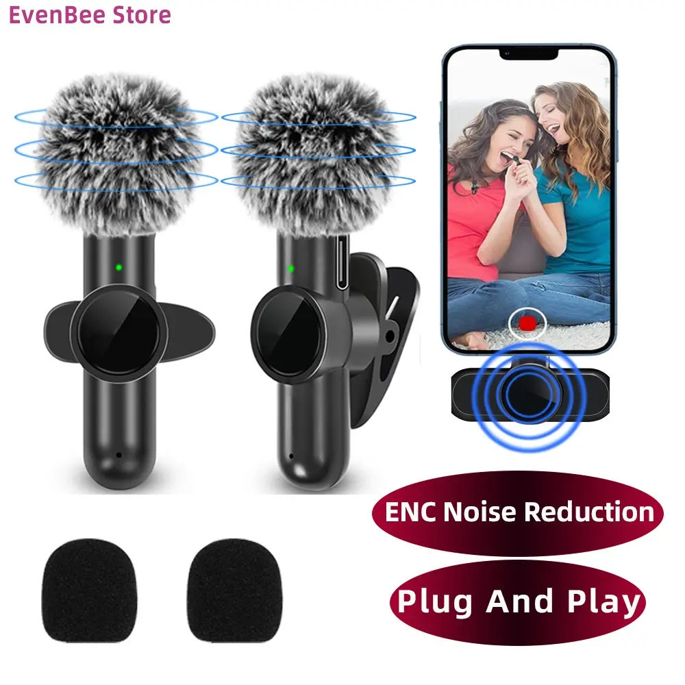 2.4G Wireless Lavalier Microphone Noise Canceling Mics Audio Video Recording for IPhone/iPad/Android/Xiaomi/Samsung Live Game Mic Smartphone Vlogging Kit