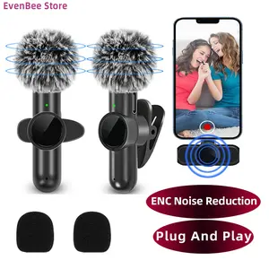 2.4G Wireless Lavalier Microphone Noise Cancelling Audio Video Recording for IPhone/iPad/Android/Xiaomi/Samsung Live Game Mic Smartphone Vlogging Kit