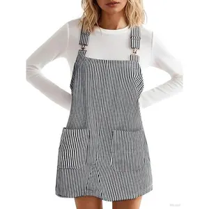 Imily Bela Womens Casual Striped Denim Dress Summer Pinafore Overalls Romper Adjustable Straps Jumper Dress with Pockets