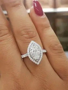 Women's Elegant Rhinestone Decor Engagement Ring, Luxury Chic Promise Ring, Trendy Exquisite Jewelry As Gift for Girlfriend, Teardrop Bridal Rings