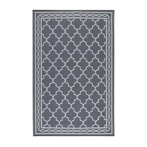 10 x 14 ft Plastic Gray and White Rectangular Beach Front Porches Patio Picnic RV Camping Garage Rhomb Border Modern Moroccan Area Rug