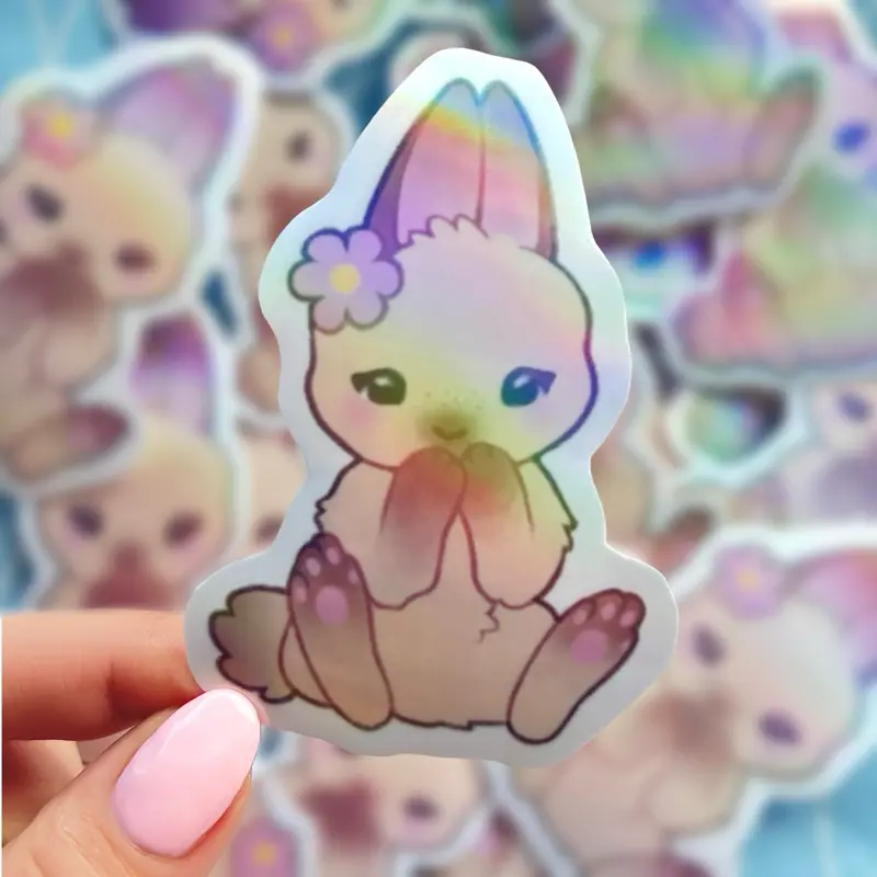 Holographic Bunny Sticker .: Cutecore Glossy Vinyl Decal (3”x2”)
