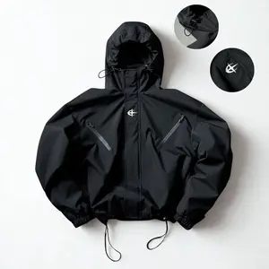 Men’s Hooded Zip Jacket with Zipper Pockets and Drawstring Hem Street Style Casual Outdoor Jacket