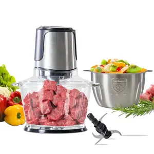 3-in-1 Electric Food Processor: Meat Grinder & Vegetable Chopper with Dual Bowls - Multi-Functional Kitchen Appliance for Slicing, Pureeing, Mixing Dough