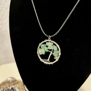 Handmade Jade Wire Wrapped Tree of Life Necklace with Green Gemstone