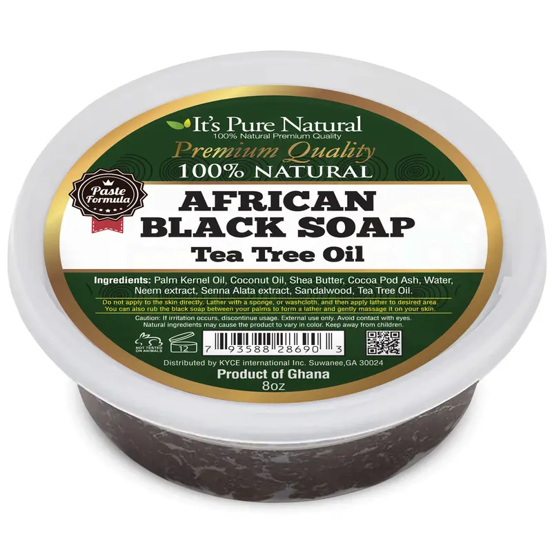 It's Pure Natural African Black Paste Soap 8oz with Tea Tree Raw Soap for Face & Body Body Wash