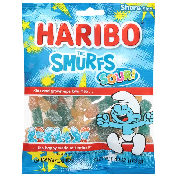 HARIBO The Smurfs "Sour" Gummy Candy 5 oz Share Size Soft Chewy HARIBO The Smurfs "Sour" Gummy Candy 5 oz Share Size Soft Chewy