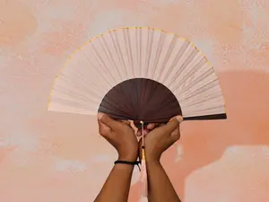 Peach Darling Hand Fan - Soft Peach Color with Natural Wood Frame & Tassel - Lightweight Boho Accessory for Summer Events & Gifts