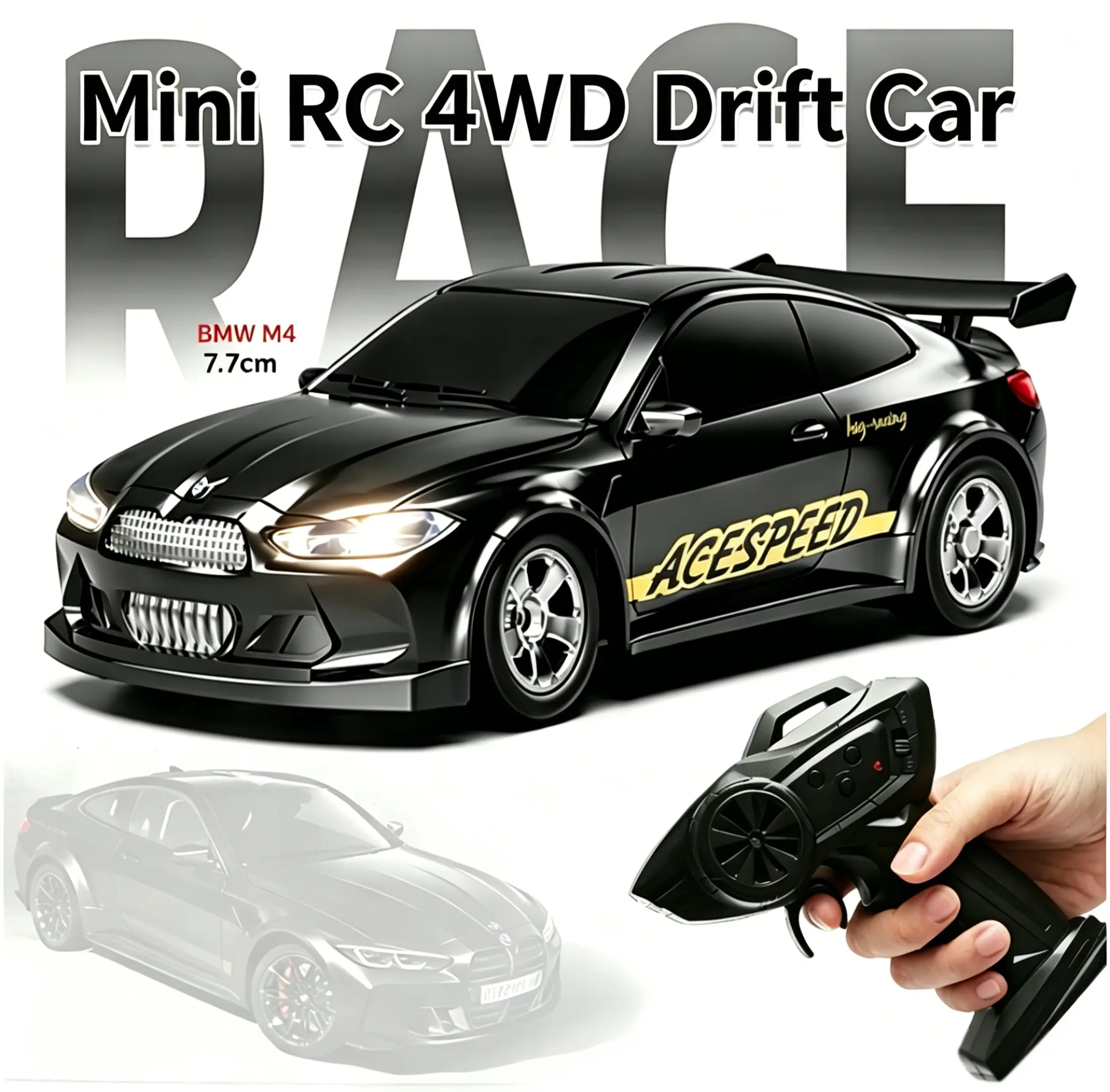 1/64 Mini RC Drift Car, 1 Box 4WD High-speed Remote Control Racing Sports Car with LED Lights, Desktop Entertainment, Birthday Gift for Boys Kids