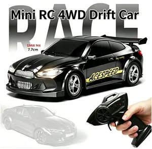 1/64 Mini RC Drift Car, 1 Box 4WD High-speed Remote Control Racing Sports Car with LED Lights, Desktop Entertainment, Birthday Gift for Boys Kids