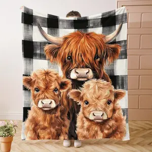 Cute Highland Cow Flannel Blanket – Soft Cozy Throw for Couch, Bed & Travel, All-Season Fleece Gift for Animal Lovers