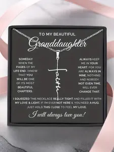 To My Beautiful Granddaughter Cross Blessing Pendant Necklace  | With Message Card & Gift Box | Perfect Christmas/Birthday/Party/Anniversary Gift