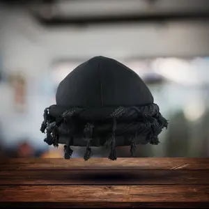 TURBANS BY THOMPSON Turban for Men Halo Turban One Piece Silky Lined Headwrap scarf for Waves and Locs Fringe Black