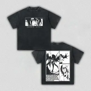 Unisex Bleach Ulquiorra Cifer Graphic Menswear T-Shirt - Vintage Washed Heavyweight Cotton, Oversized Round Neck Shortsleeve, Espada Anime Merch, Acid Wash, Dark Aesthetic Streetwear, Classic Apparel, Summer Outfit Gift