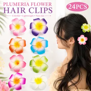 24pcs Hawaiian Plumeria Flower Clips for Hair 1.97 Inch Bridal Wedding Party Beach Hair Clips in 6 Vibrant Colors Soft Foam Reliable Iron Clips for Festivals#SummerVibes