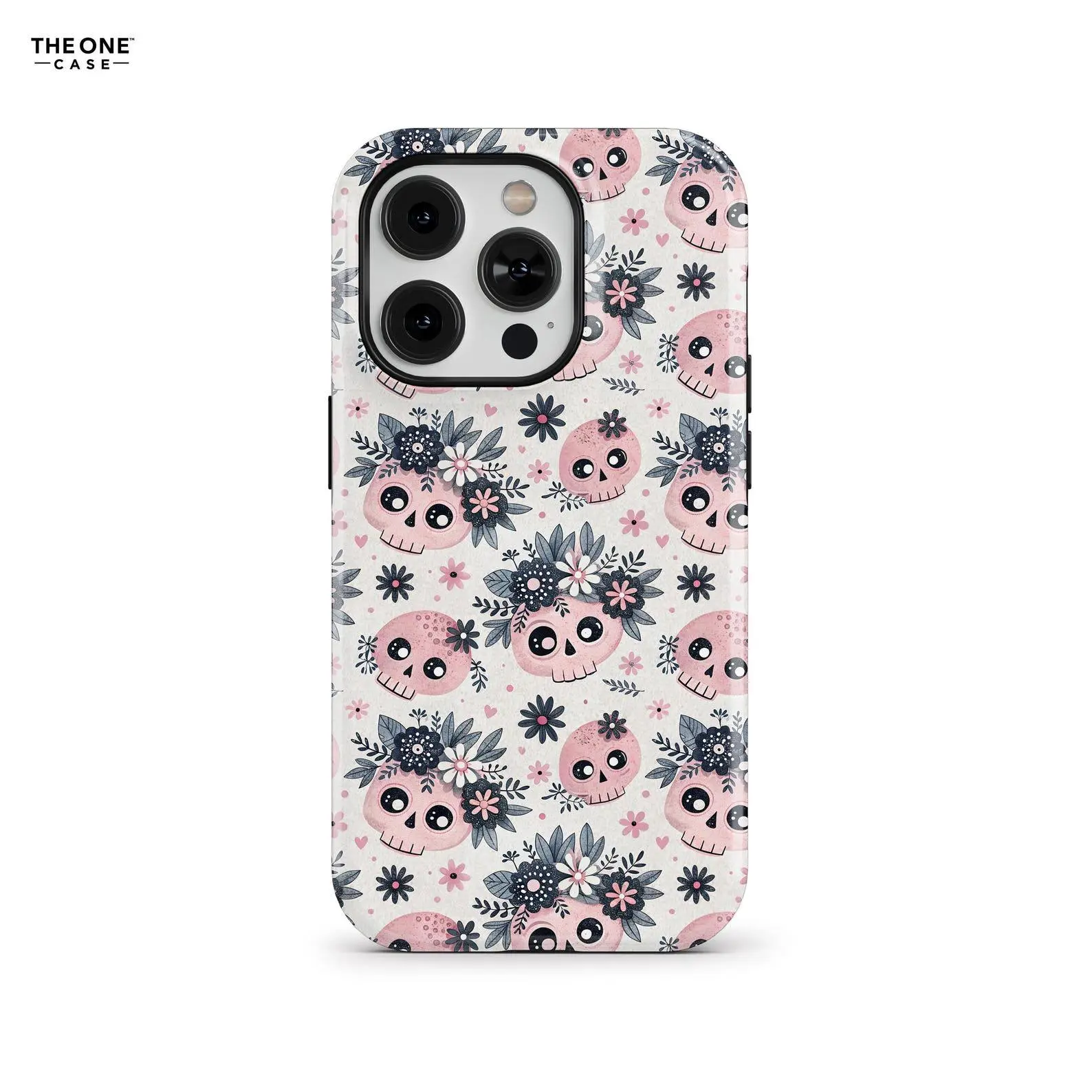 Pink Floral Skull Halloween Phone Case for iPhone 17 16e 15 14 13 Pro Max, Samsung Galaxy S25 S23, Google Pixel 10 9 | SOC-HW33