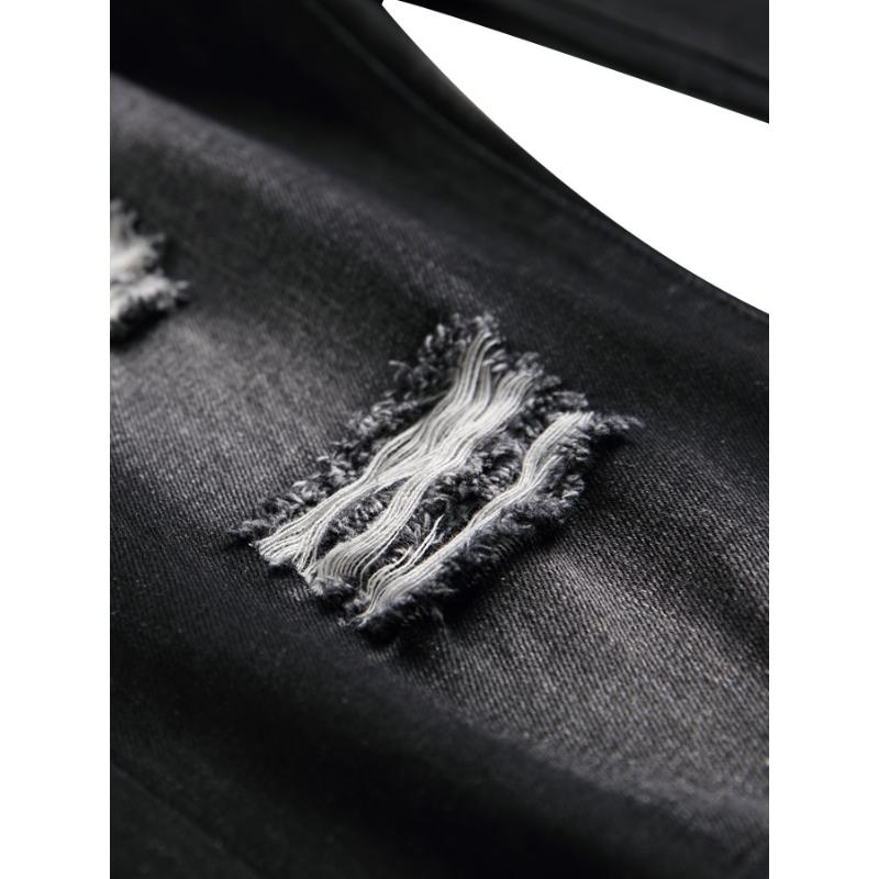 Men's Slim Fit Ripped Jeans - Distressed Black Denim Pants With Street Style Design, Comfortable Straight Leg Cut, Machine Washable, All-Season Casual Wear, Casual Wear Jeans|   Bold Statement Jeans|   Stretchable Fabric Streetwear Cotton