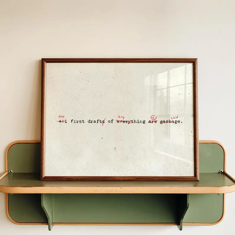 The First Draft Of Anything Is Shit Print Writer Wall Art Funny Office Decor Editor Gift Quote Poster