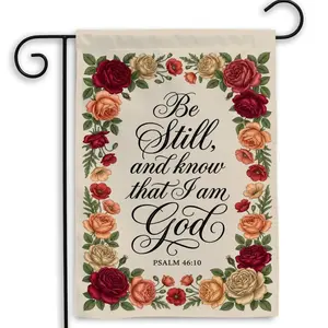 Be Still and Know That I Am God Garden Flag, Floral Christian Faith Outdoor Yard Decor for Porch Patio Lawn, Polyester, Outdoor Decor