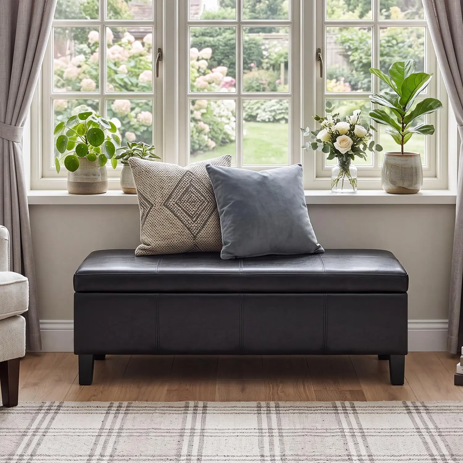 40.5 in Long End-of-Bed Storage Bench with Faux Leather Upholstery