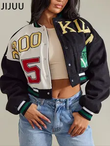 Women's Colorblock Letter Baseball Jacket, Autumn Winter Street Style Short Coat, Loose Casual College Wind Commuter Top