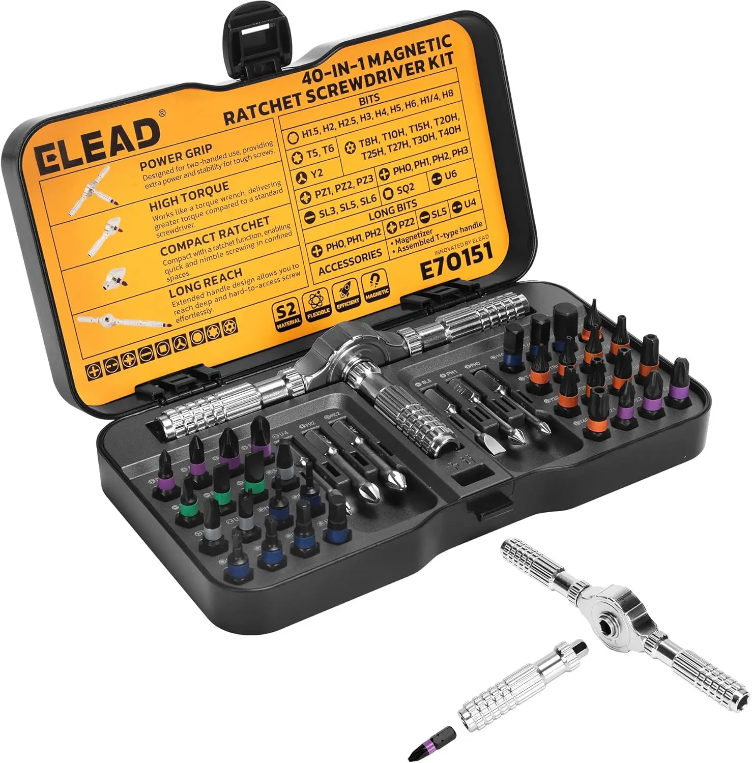 40 in 1 Magnetic Ratchet Screwdriver Set, Multi Bit Magnetic Ratcheting Screwdriver Set with Detachable Ratchet Handle, Repair Tool Kit for Computer B