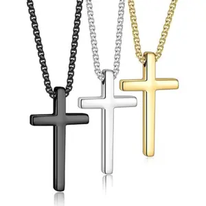 Cross Necklace Men Women - Stainless Steel Diamond Cut Chain Silvery