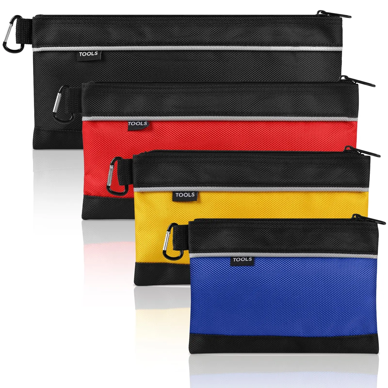 4 Pack Tool Pouch, Small Tool Bag with Zipper, 1680D Oxford Waterproof Multipurpose Tool Pouches with Carabiner for Men Tools, Tools, Stationary, Pencil Pouch, Storage Organizer