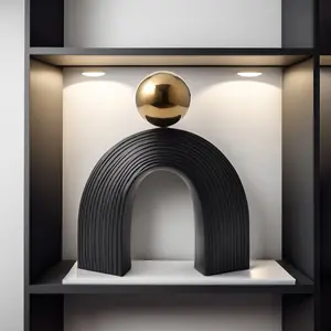 Minimalist Modern Black Electroplated Gold Ball Resin Arch Sculpture, Creative Art Ornament for Model Room Desktop Display, Home Decor Gift