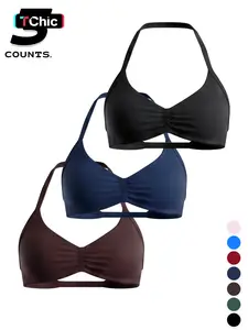 3-Piece Women's Summer Halter Bra Set, Seamless Shaping Gym Wear, Strong Support, High Elasticity, Slim-Fitting, Sleeveless, Crop Length