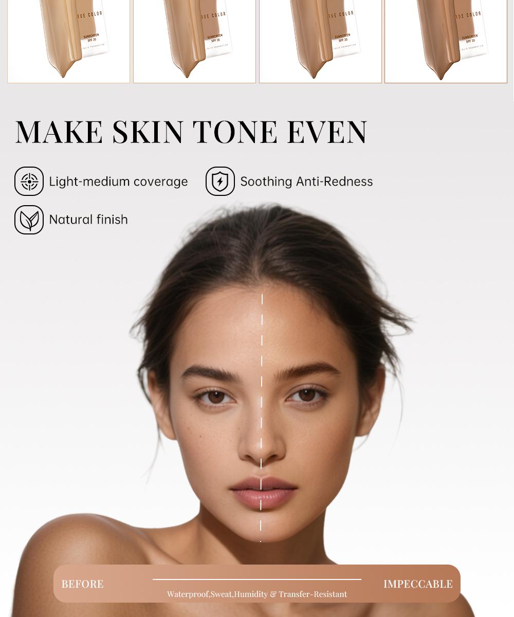 PHOFAY 2-in-1 Sunscreen Foundation SPF 30 Covers Acne Scars & Redness Natural Finish Blue Light Protection