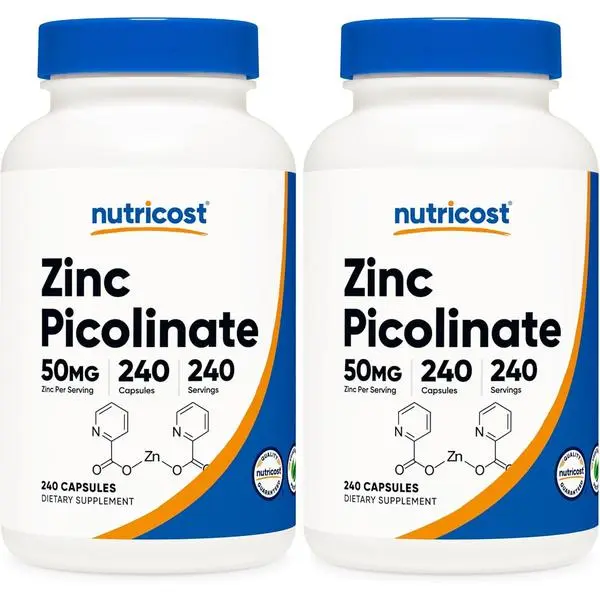 Nutricost Zinc Picolinate 50mg Vitamin Healthcare Dietary Supplement - 120 Vegetarian Capsules, Gluten-Free, GMO-Free