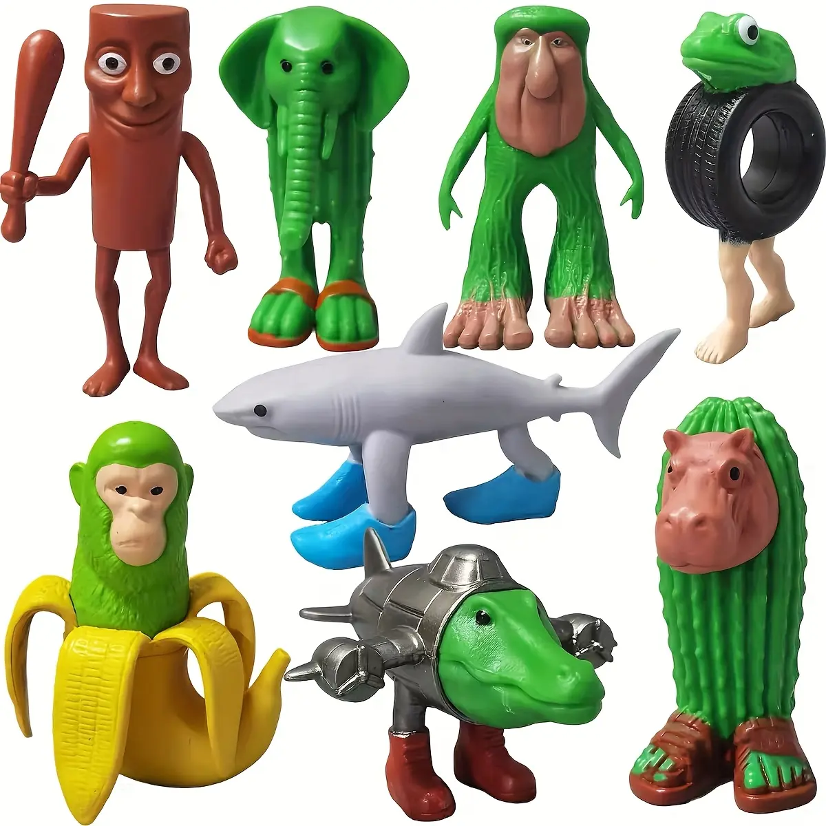8pcs 1Set Italian Brainrot Plastic Toy Action Figure,Tung Tung Tung Sahur Tralalero Tralala Decorative,Desktop Ornaments, Christmas, Birthday Gifts, Animals Art Figurine Statue Shelf
