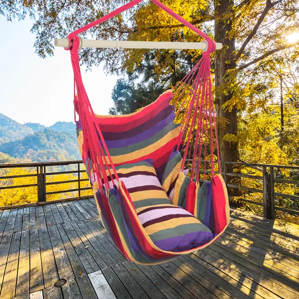 Hanging Chair Pillow Set Rainbow Color Polyester Cotton Belt 2-Piece Cushion for Indoor Outdoor Relaxation