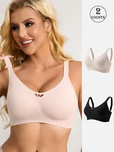 2-Pack High-Quality Seamless Jelly Women's Bras, Breathable, Comfortable, Skin-Friendly, Wireless with Pads and Hook Closures, Daily Casual Sexy Lingerie, Supportive and Push-Up, Yoga Sports, Beautiful Back, Seamless Jelly Bras