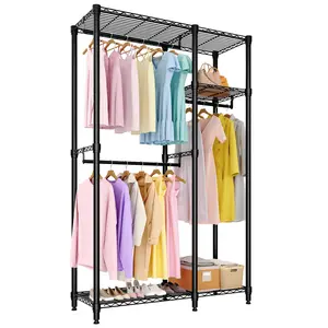 Garvee Heavy Duty Clothes Rack for Hanging Clothes, 76.5"H Large Freestanding Garment Rack Portable Closet Organizer and Storage with Hanging Rods, Adjustable Shelves Closet Wardrobe for Bedroom Cloakroom