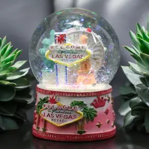 Las Vegas PINK PRINCESS skyline snow globe in silver. 65mm