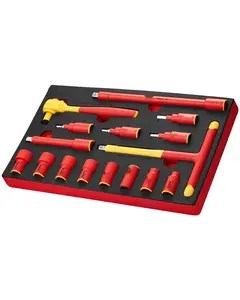 Insulated Socket Set - 16-Piece High-Voltage Safe Socket Tools With T-Handle Wrench, 1000V Rated, Includes 1/4 Inch, 3/8 Inch, And 1/2 Inch Drive Sockets, Magnetic Bit Holder, Durable Case For Electrical Repairs For Pros