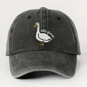 SILLY GOOSE Printed Casual Trendy Men'S Washed Vintage Baseball Cap, Fashionable Outdoor Urban Style Unisex Dad Hat, Suitable for Vacation Beach Travel Riding