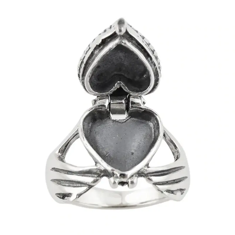 Women's Silver Alternative Style Openable Coffin Locket Ring - Secret Compartment, Handheld Design, Party Costume Jewelry, Meaningful Gifts for Females