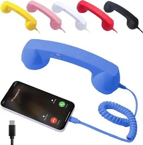 Retro Phone Handset, 2026 New Retro Phone Handset for Phone, Type-C Retro Telephone Wired Handsets Style Landline Handle Receiver for Cell Mobile Video Conferences, Calls, Meetings retro phone handset, retro phone (Blue)