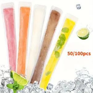 50/100pcs Summer Multi-Functional Kitchen Ice Pop Juice Bags, DIY Homemade Crushed Ice Bag, Transparent Self-Sealing Ice Popsicle Bags