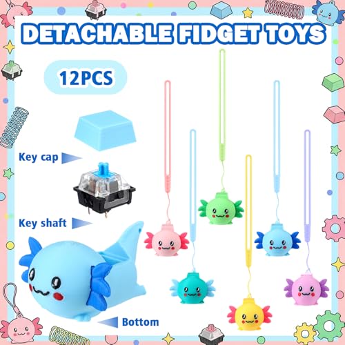 Frog Croaking Keychain, Lizard, Cat, Duck Realistic Sound Fidget – Rechargeable LED Light, Mechanical Keyboard Fidget Cute Axolotl Animal with Hand Wrist Strap Rope Durable ABS Build for Student &Adults Stress Relief