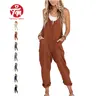 Tanming Womens Linen Cotton Harem Overalls Loose Fit Sleeveless Jumpsuit Button Front Romper with Pockets Adjustable Straps Casual Summer Spring Beach Outfits Clothing