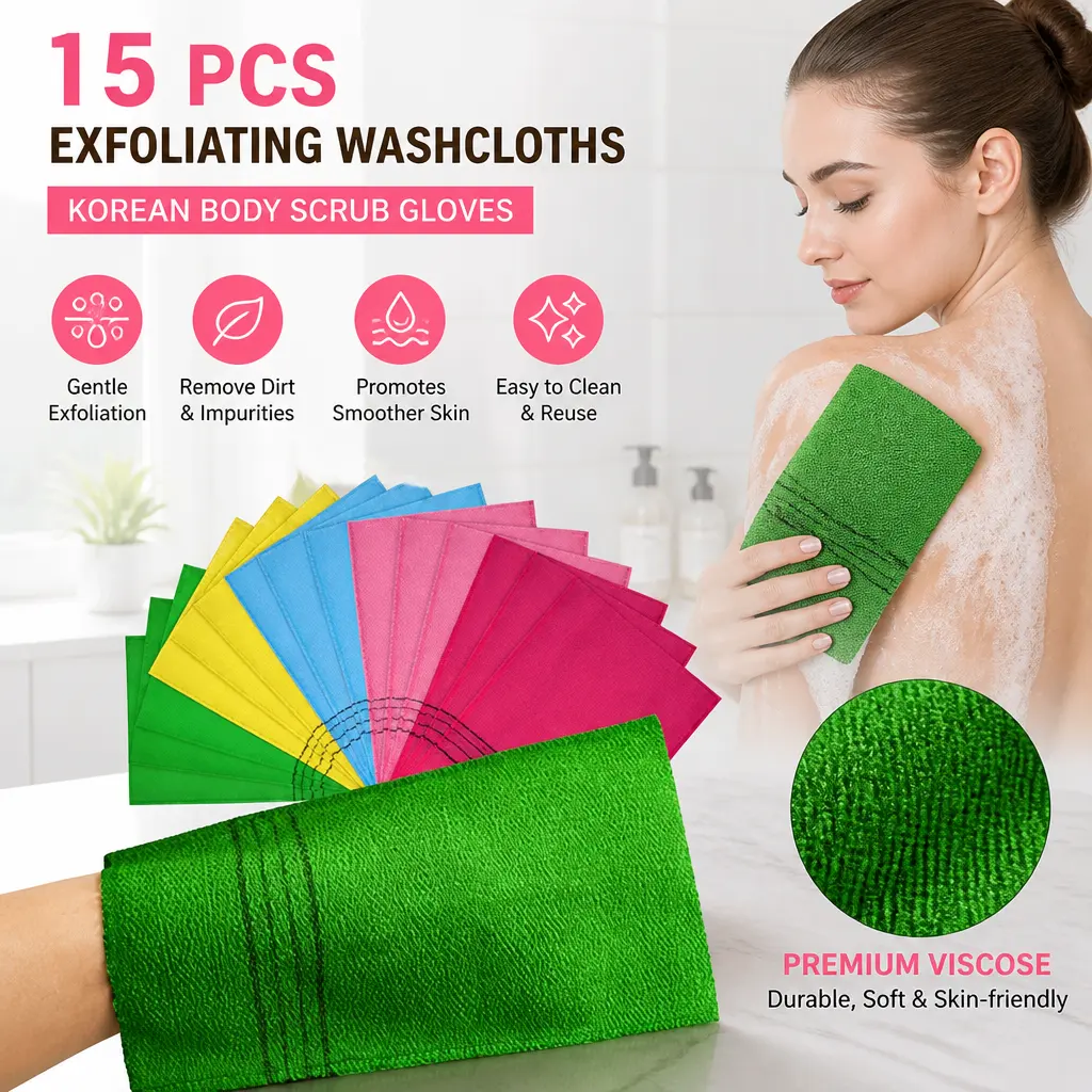 15pcs Korean Exfoliating Mitts - 9x5.5in Textured Exfoliating Gloves, Gentle Bath Personal Smoothing Body Scrubber for Dead Skin Removal, Office & School Supplies Mid-Year Deal, Cleansing