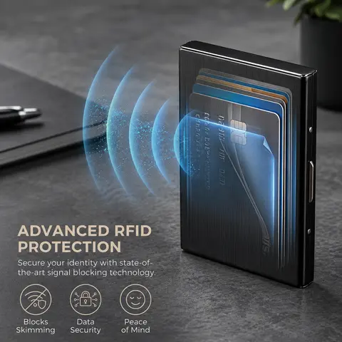 RFID Blocking Metal Card Holder Organizer - Ultra-Slim Stainless Steel Business Credit Card Case, Portable Pocket Secure ID Protector for Male Business Travel, Festive Party Gift, Male Use