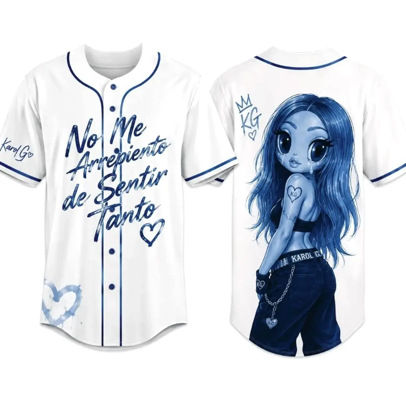 Blue Heart Era Inspired Baseball Jersey Women's Graphic Button Up Shirt Latin Pop Fan Apparel Concert Outfit Festival Gift for Her