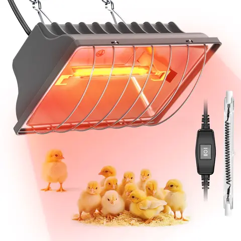 300W Aluminum Chicken Coop Heater with 9.84ft Cord, 1 Carbon Fiber Lamp Tube - 150W Low Heat Brooder Heating Plate for 30 Chicks, Duck, Goose, Adjustable Temp & Hanging Height, Energy Efficient, Easy to Install Outdoor Livestock Pet Supplies